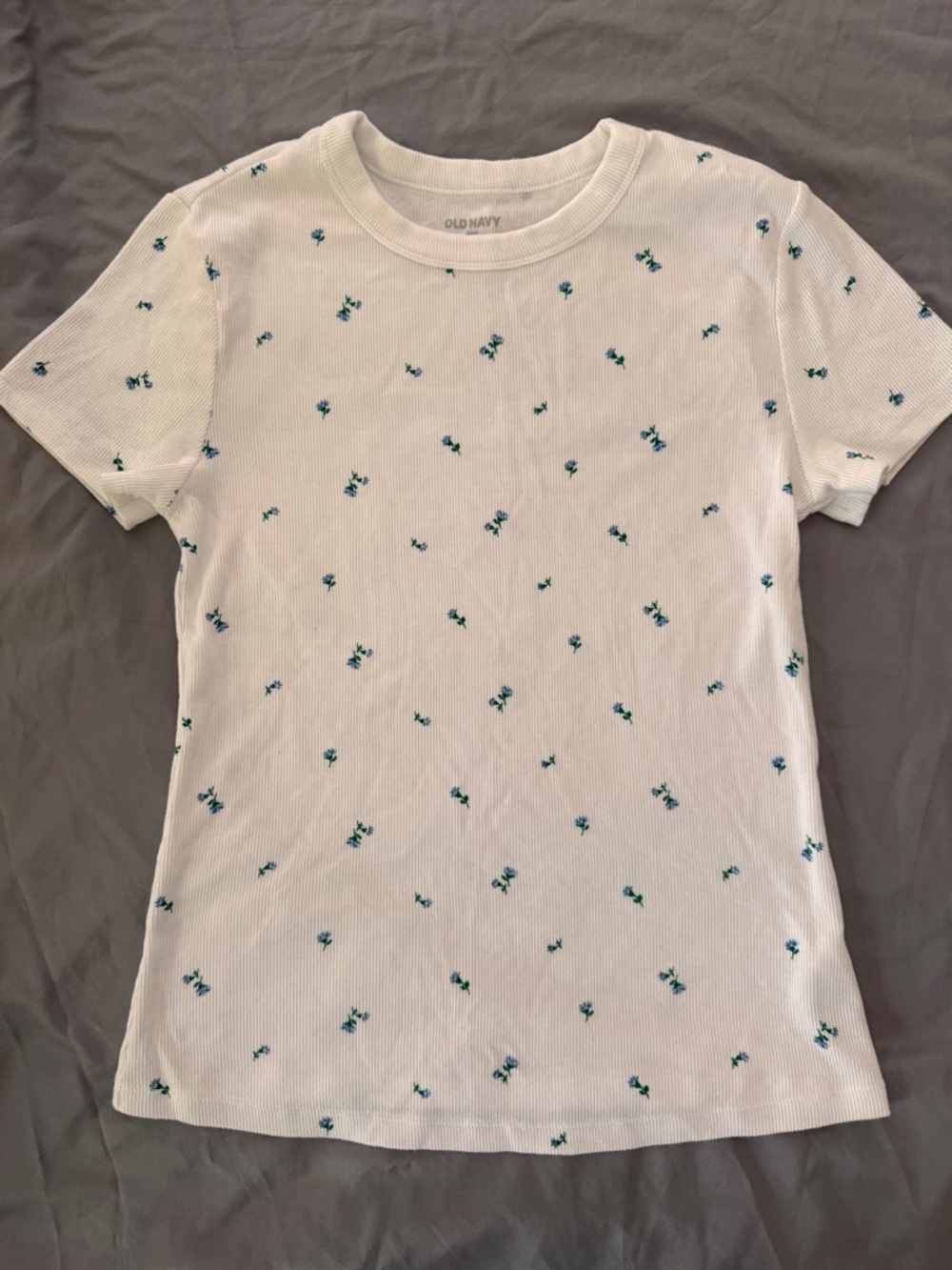 Old Navy White Womens’ Short Sleeve Tee with Blue Floral Print